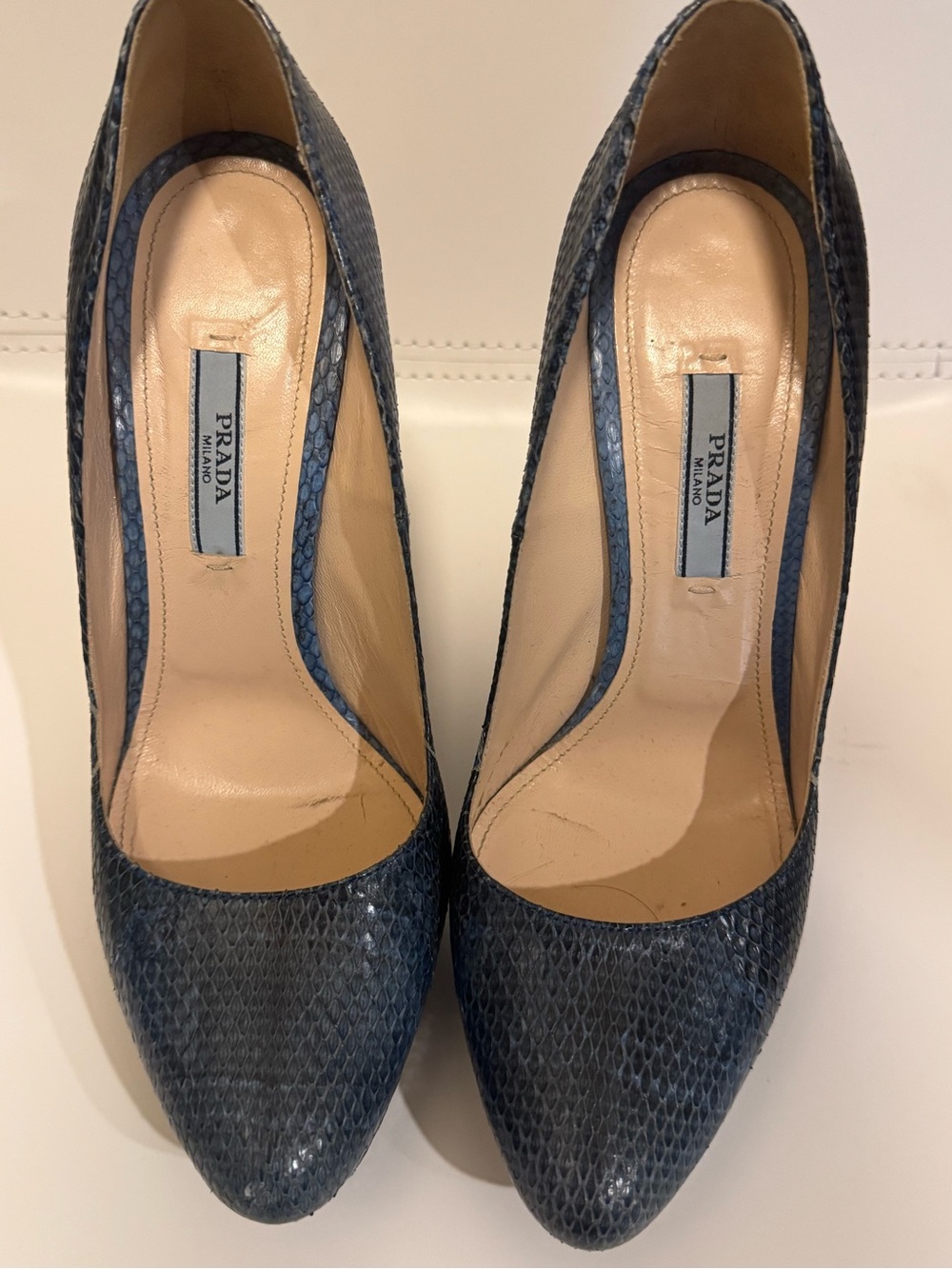 Prada Blue Snakeskin Pointed-Toe Pumps